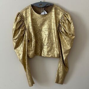 NWT Zara Festive Gold Metallic Women's Crop Top